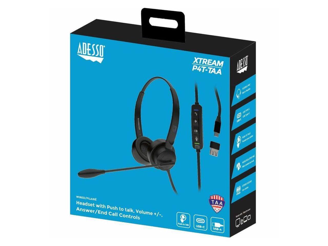 ADESSO XTREAM P4T-TAA Sm 150 U ASP Sore B VV KIS ATA JN WIRED/FILAIR Headset with Push to talk, Answer/End Call Volume +/-, Controls Push to Talk, USB-C USB-A