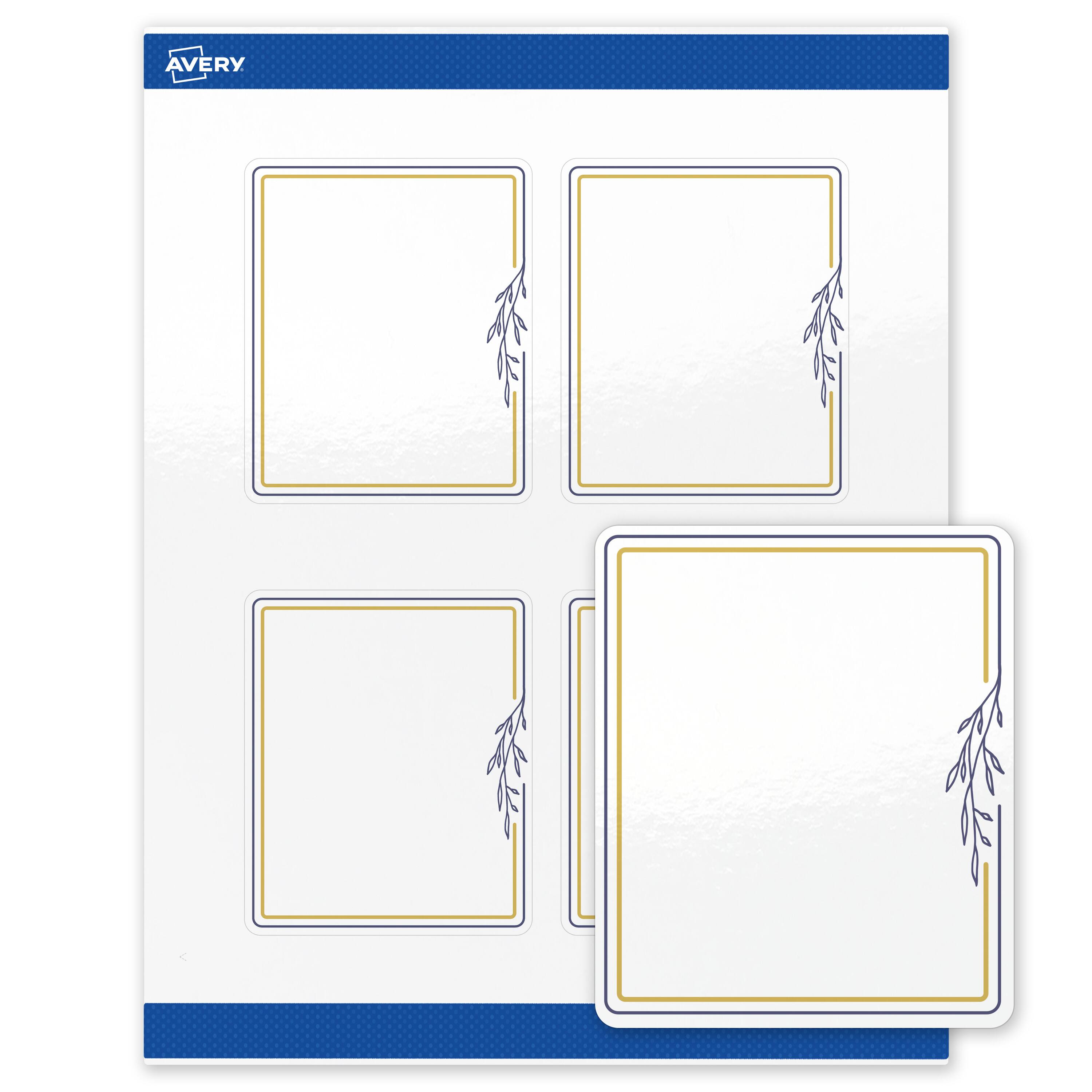 Front. Avery - Avery Labels, 4" x 3-1/3", Glossy White, Gold & Navy/Florals - White.