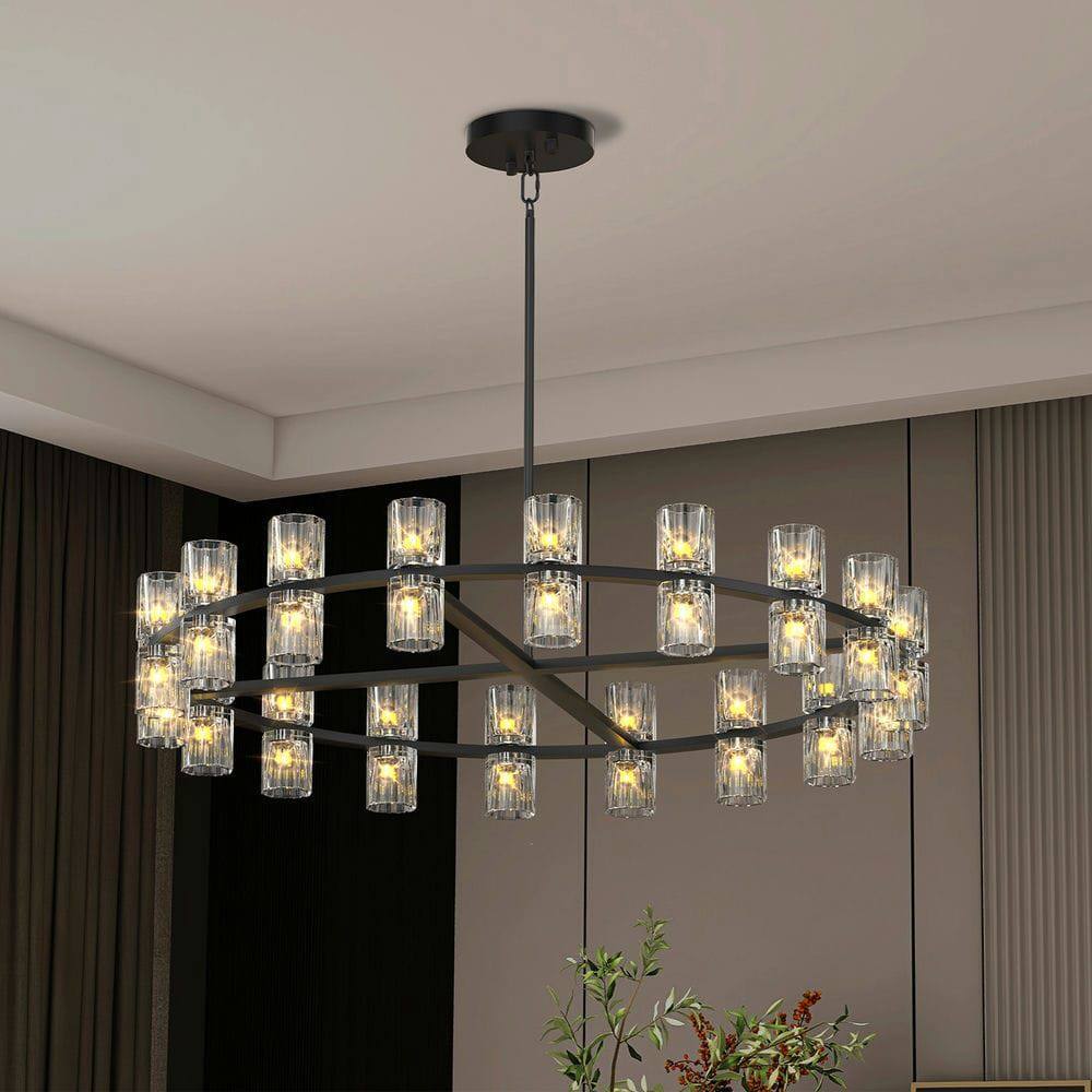 Alt View 1. Kadyn - 36 Inches Luxury Chandeliers Crystal Living Room Decorative Lights Simple Modern Dining Room LED Lighting, Black - Black.