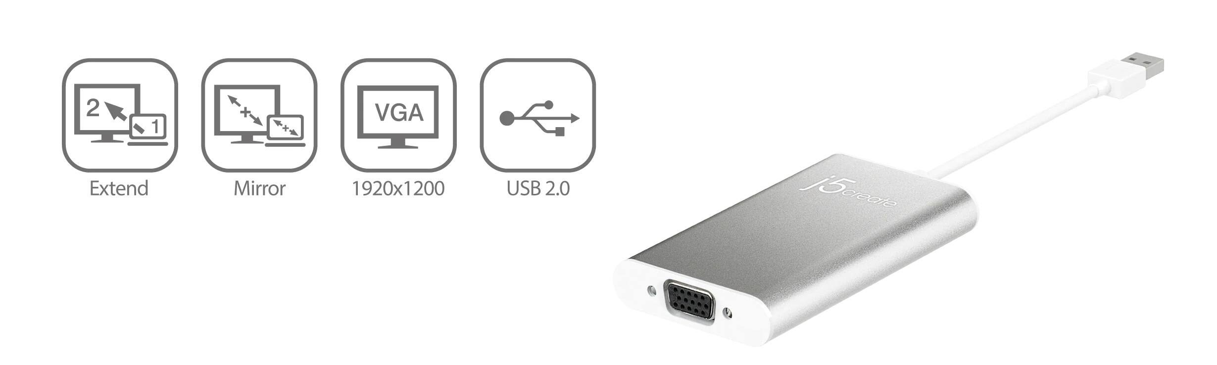 Alt View 12. j5create - USB 2.0 VGA Display Adapter - Silver.