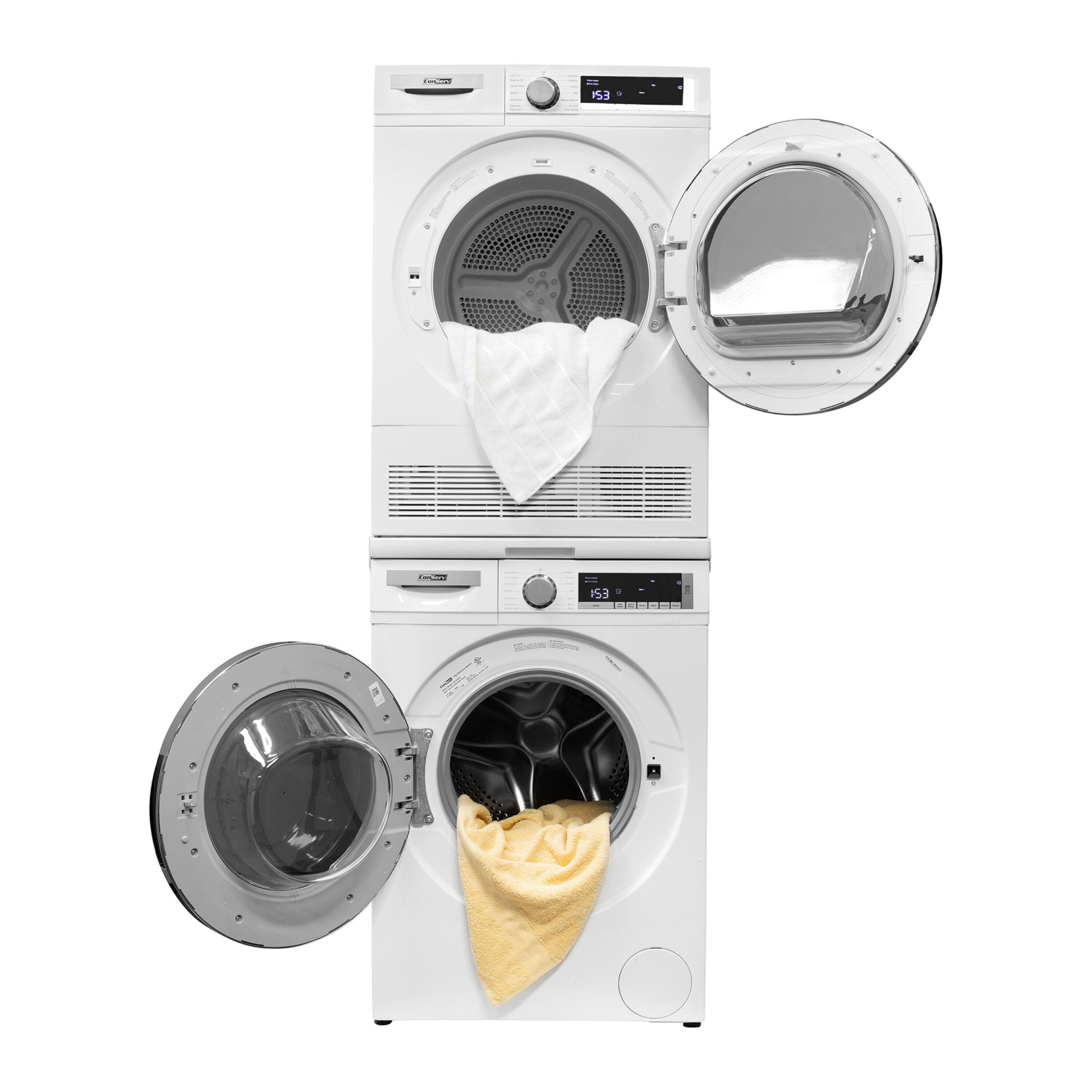 Left. Conserv - Conserv LUXE Energy Star 2.2 cu. ft. Compact Washer 110 V + 4.0 cu. ft. Ventless Electric Dryer Sensor + Pull Shelf 220V - White.