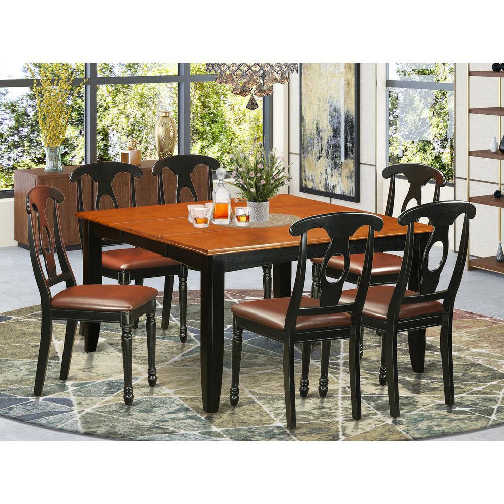 Back. East West Furniture - 7 PC Dining room set-Dining Table and 4 Wood Dining Chairs - Black & Cherry.