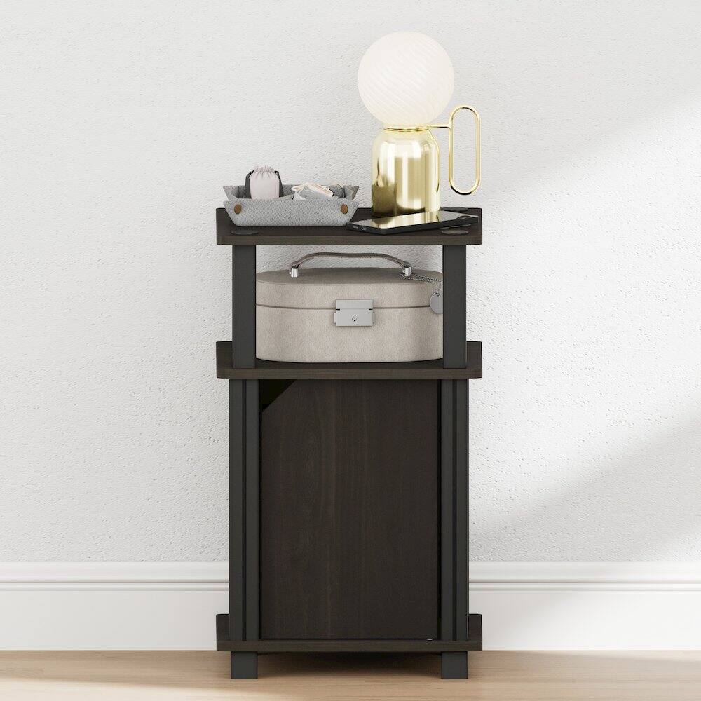 Back. Furinno - JUST Night Stand, 3-Tier Nightstand with Door Cabinet, Side Table, End Table with Open Shelf - Espresso/Black.