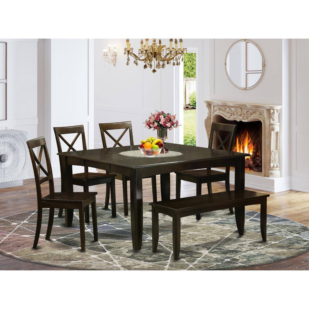Alt View 2. East West Furniture - 6 Pc Dining room set with bench-Dining Tablewith Leaf and 4 Kitchen chair Plus Bench. - Cappuccino.
