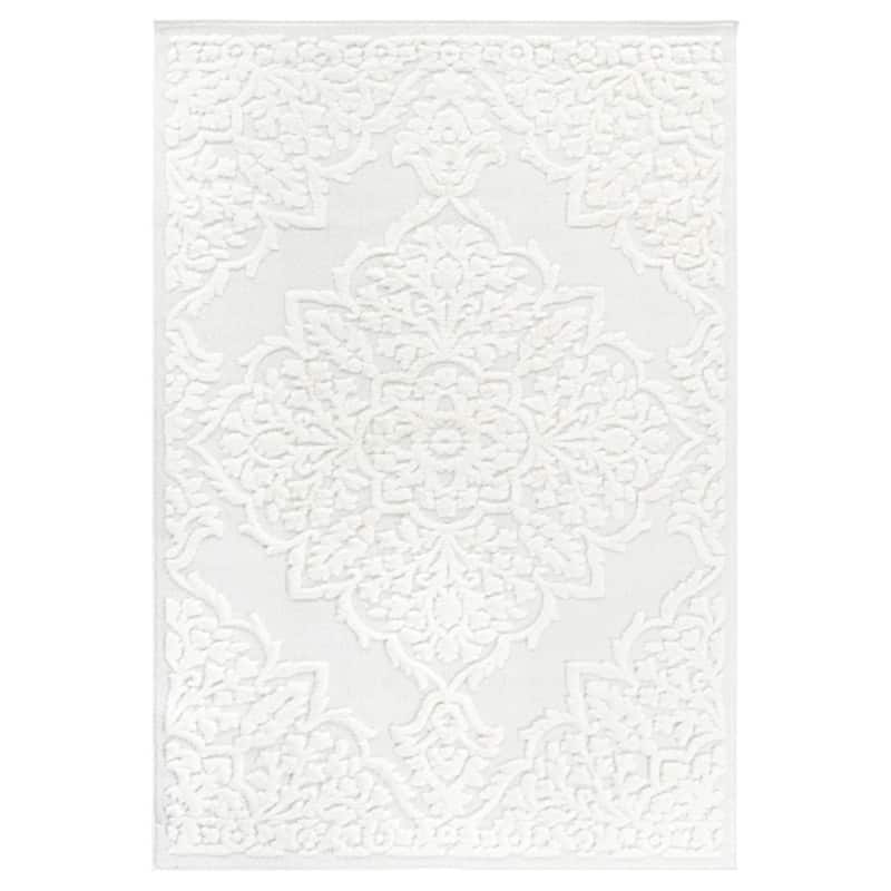 HTUTWOO - 5'3''x7'6'' Area Rug - Indoor Carpet, Modern Geometric Pattern, Non Shedding, for Bedroom, Kitchen, Living Room - Cream
