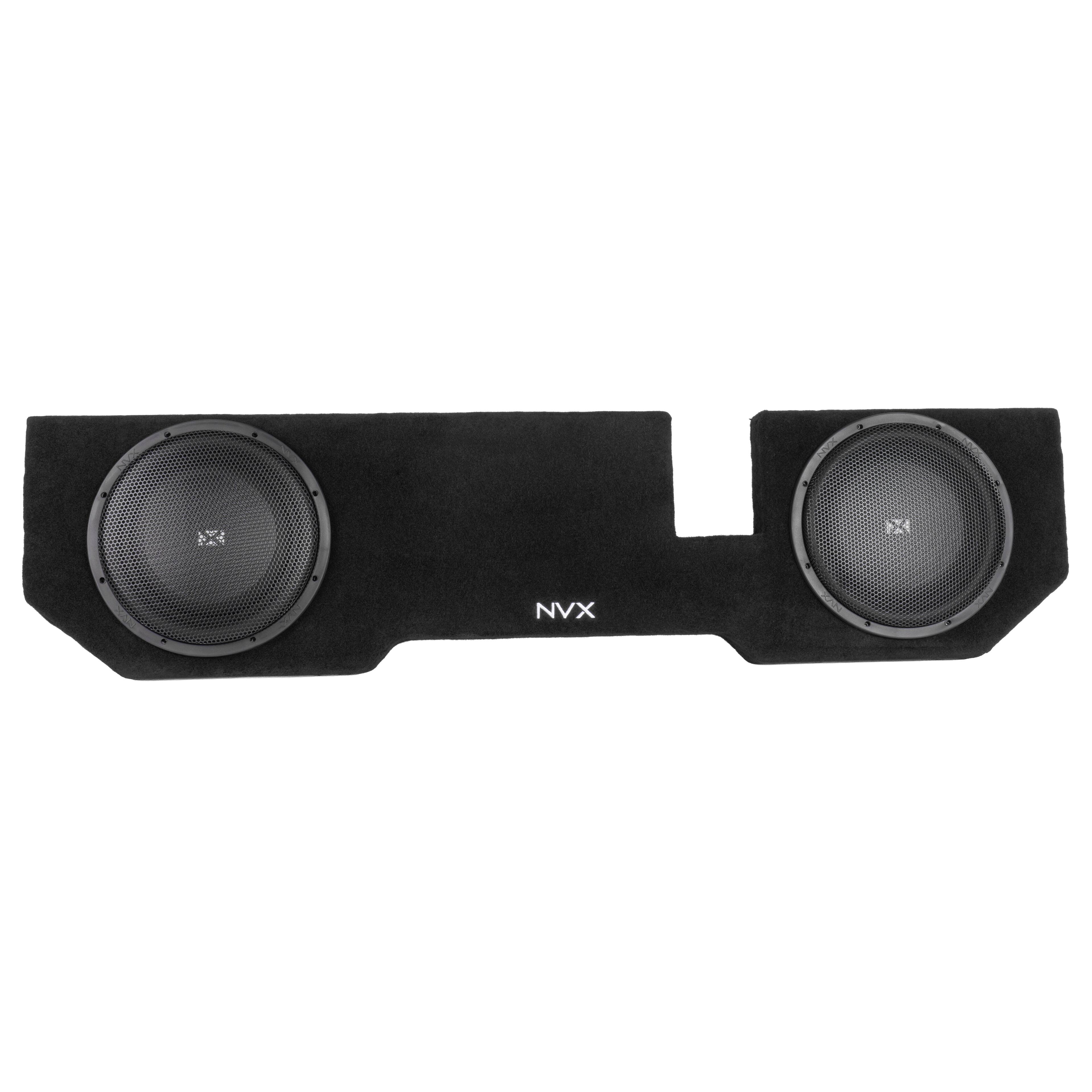 Angle. NVX - Custom Fit 800W RMS Dual 12in Sealed Loaded Subwoofer Enclosure for 2002-2018 Ram Quad and Crew Cab Trucks.