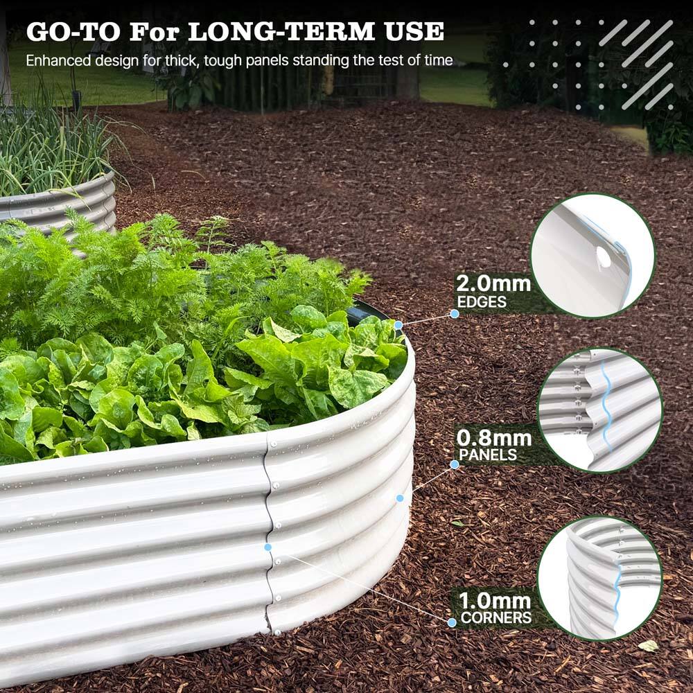A Anleolife White Metal Oval Raised Garden Bed Planter Box for