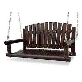 Fortune Candy - 4 FT Rustic Fir Wood Porch Swing, Handcrafted Outdoor Hanging Bench, Heavy-Duty 900lbs for Patio Garden - Deep Brown