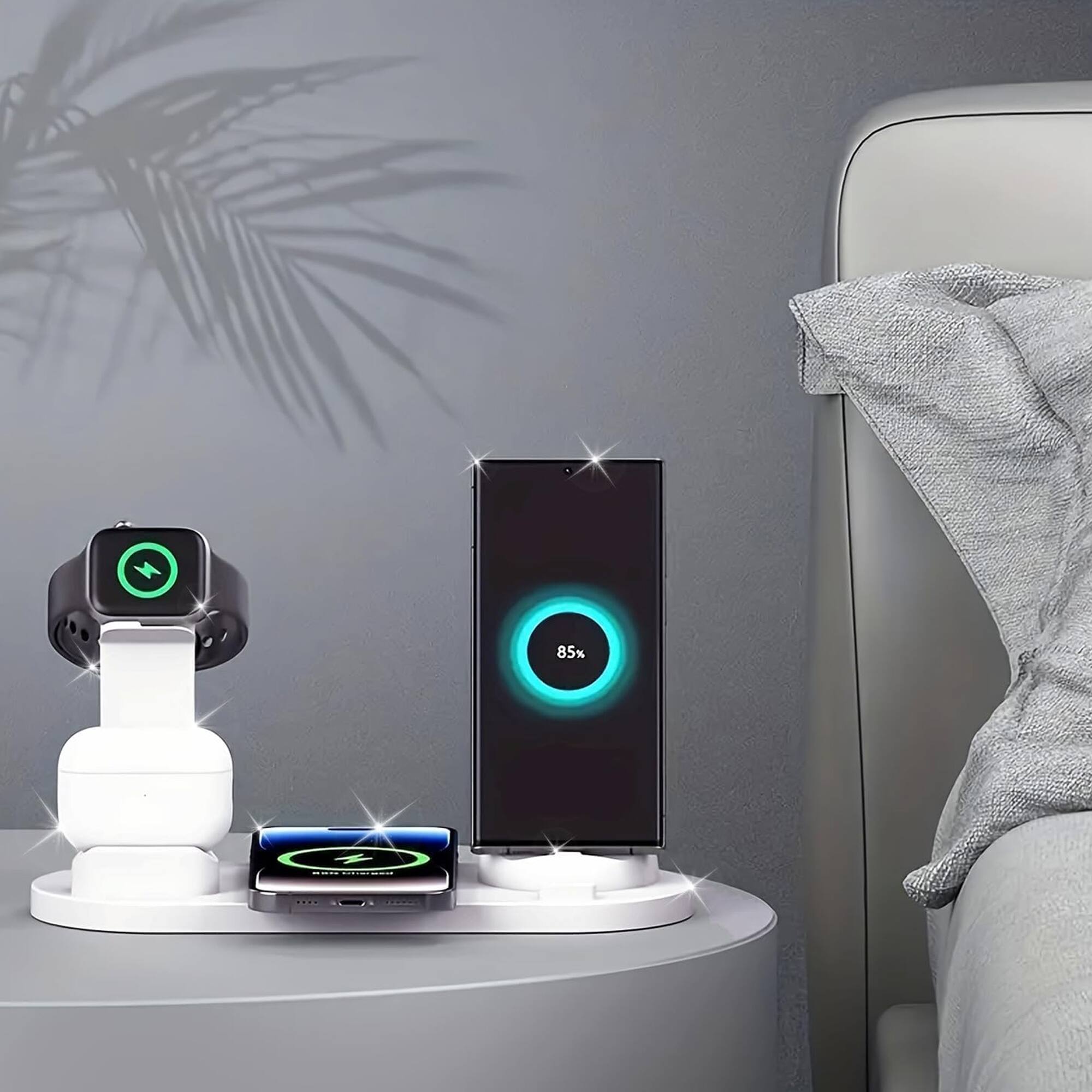 Alt View 5. YONWAY - 4 in 1 Wireless Charger Stand Pad, Fast Charging Dock Station, Desk Phone Chargers for iPhone, Watches, Airpods.