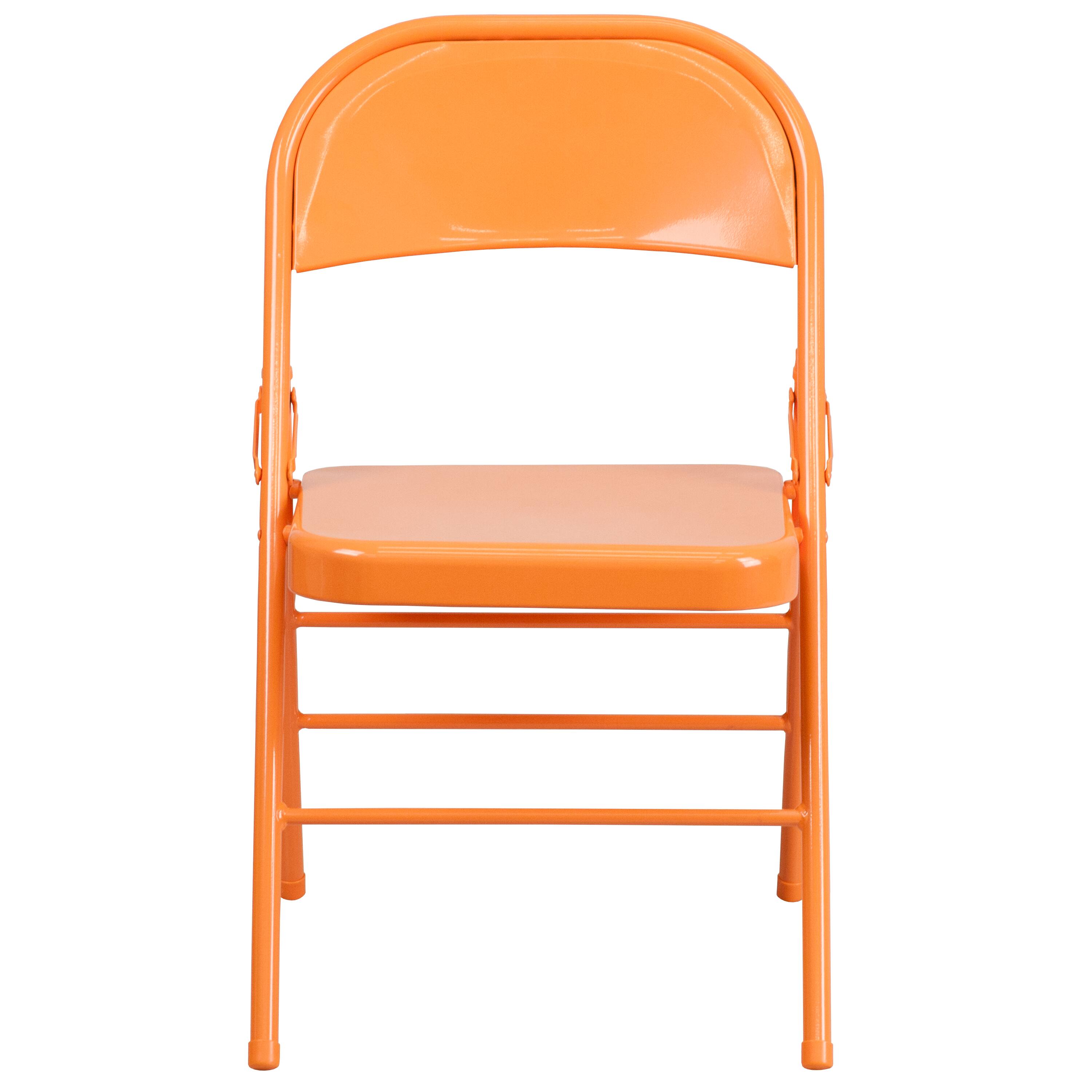 Alt View 8. Emma + Oliver - 2 Pack Home & Office Colorful Metal Folding Chair Teen and Event Seating - Orange Marmalade.