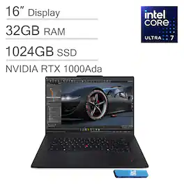 Lenovo - ThinkPad P1 Gen 7 16" WUXGA Workstation Laptop - Intel Core Ultra 7- RTX 1000Ada - 32GB RAM - 1TB SSD - Windows 11 Pro - Black