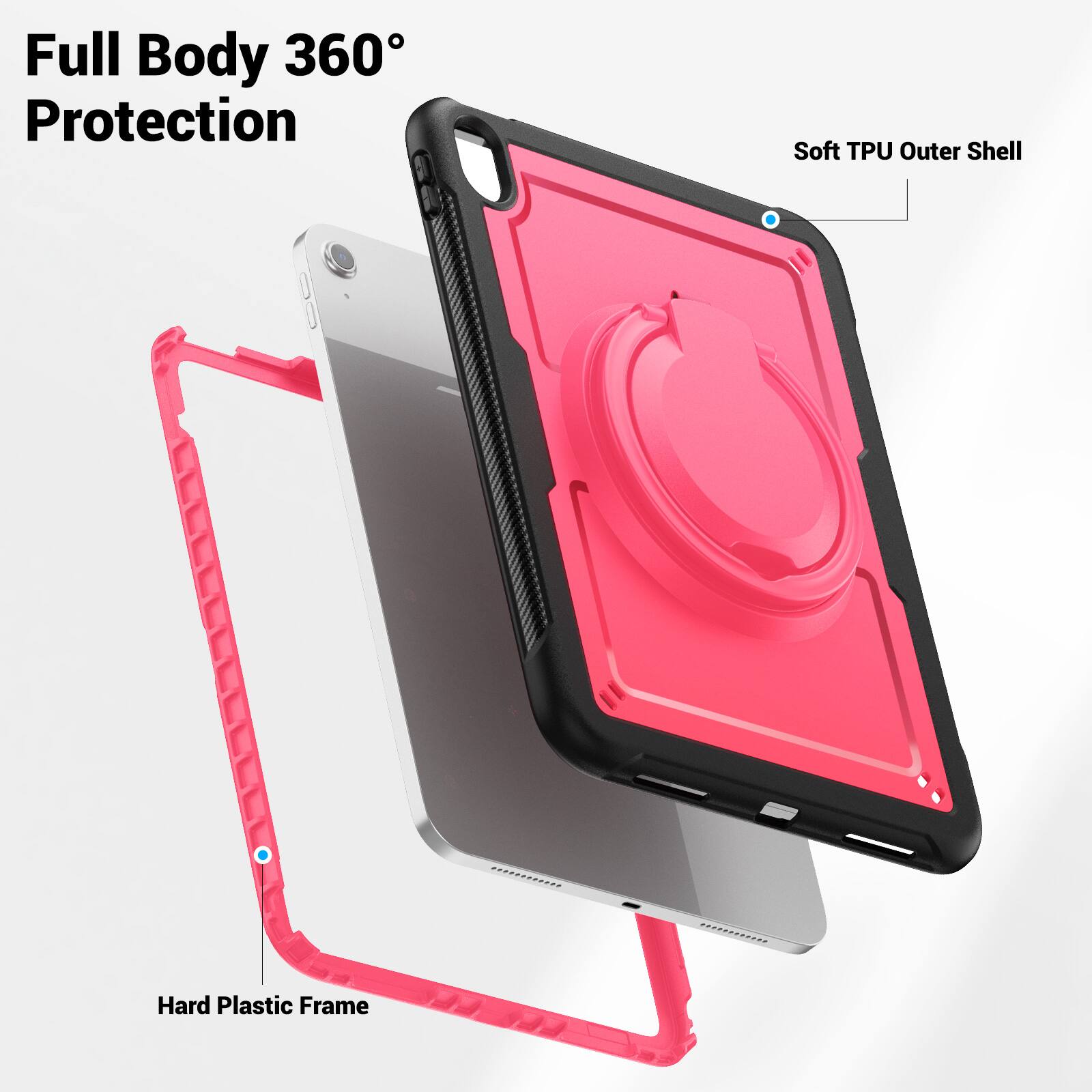 Full Body 360° Protection  
Soft TPU Outer Shell  
Hard Plastic Frame