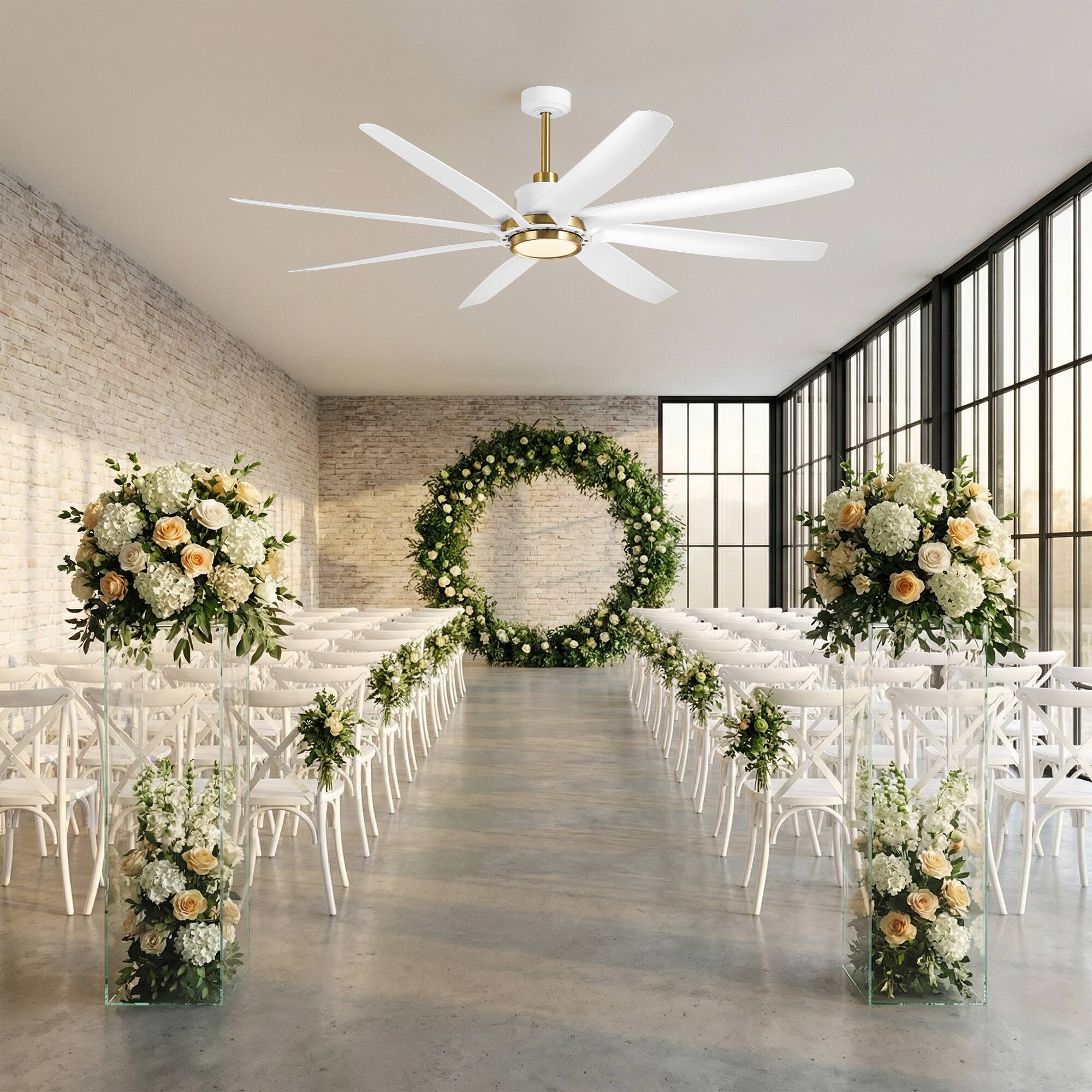 Left. Parrot Uncle - 72" White Farmhouse Windmill Ceiling Fan with Light and Remote - White.