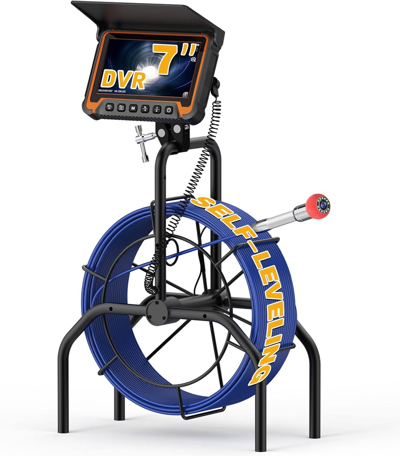 Front. Aukfa - Sewer Camera - 7" HD Borescope, Self-Leveling, IP68, 100Ft 5MM Cable, 5X Zoom, DVR, 8GB.