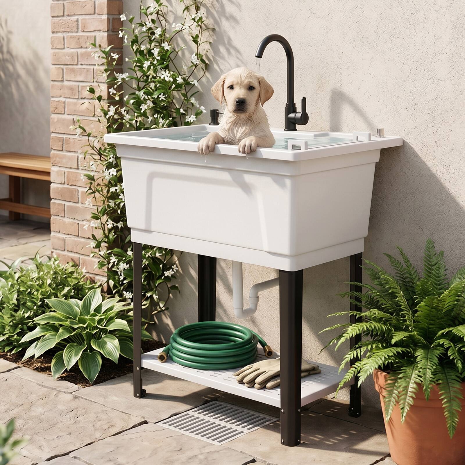 Alt View 4. Winado - Freestanding Utility Sink with Stainless Steel Faucet, Soap Dispenser, Towel Holder, Storage Shelf, Phone Stand for Home - White.