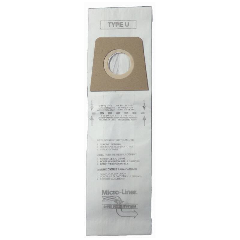 TYPE U

REPLACEMENT INSTRUCTIONS

1. REMOVE USED BAG FROM MACHINE.
2. MOUNT CARDHOLDER ONTO INLET.
3. REMOVE COVER.
4. REMOVE OLD FILTER.
5. INSERT NEW FILTER.
6. REPLACE COVER.

DIRECTIVES DE REMPLACEMENT

1. RETIRER LE SAC USÉ DE LA MACHINE.
2. MONTER LE CARDHOLDER SUR L'ENTRÉE.
3. RETIRER LE COUVERCLE.
4. RETIRER LE FILTRE USÉ.
5. INSÉRER LE NOUVEAU FILTRE.
6. REMETTRE LE COUVERCLE.

INSTRUCCIONES PARA CAMBIAR

1. SACAR EL SACO USADO DE LA MÁQUINA.
2. MONTAR EL CARDHOLDER EN LA ENTRADA.
3. QUITAR EL COBERTIZO.
4. QUITAR EL FILTRO USADO.
5. INSERTAR EL NUEVO FILTRO.
6. PONER EL COBERTIZO.

Micro-Liner
2-PLY FILTER SYSTEM