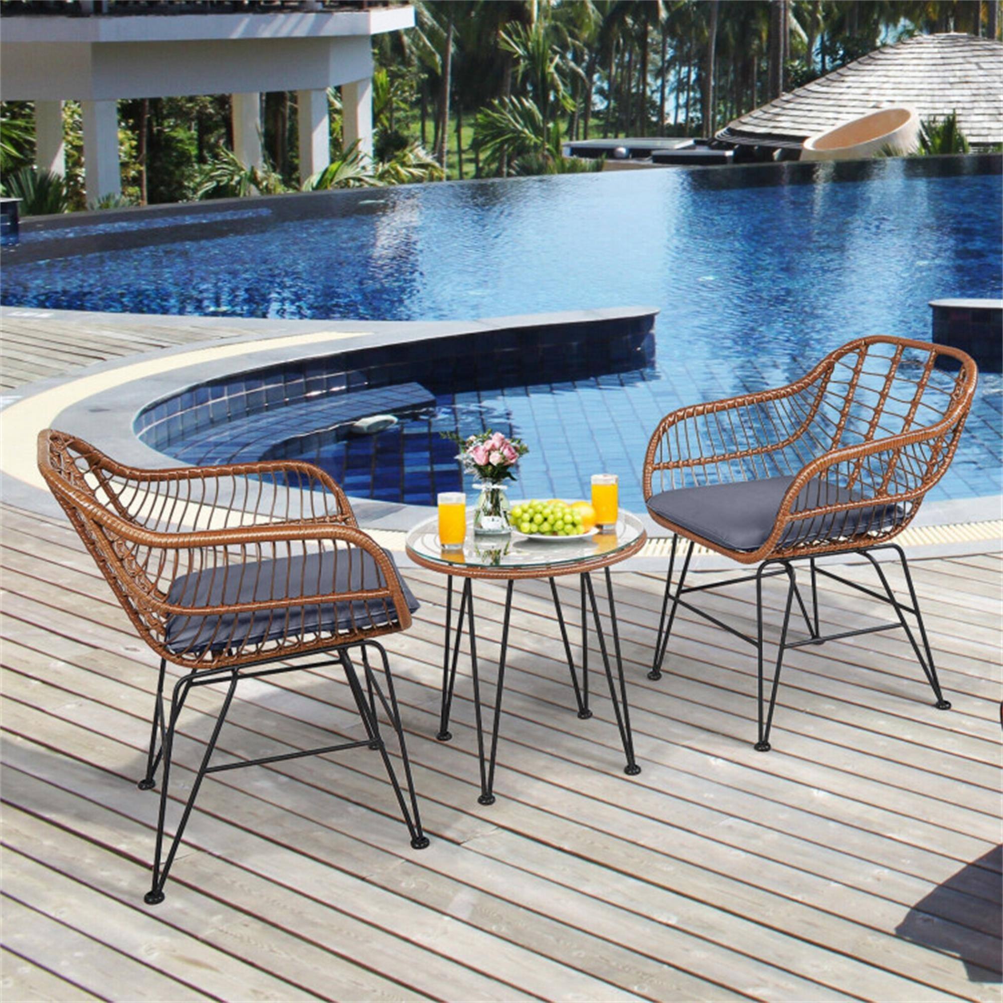 Alt View 4. Boyel Living - Gray 3 Pieces Patio Rattan Bistro Set with Cushion 31.5-in L x 24-in W x 20-in H - Gray.