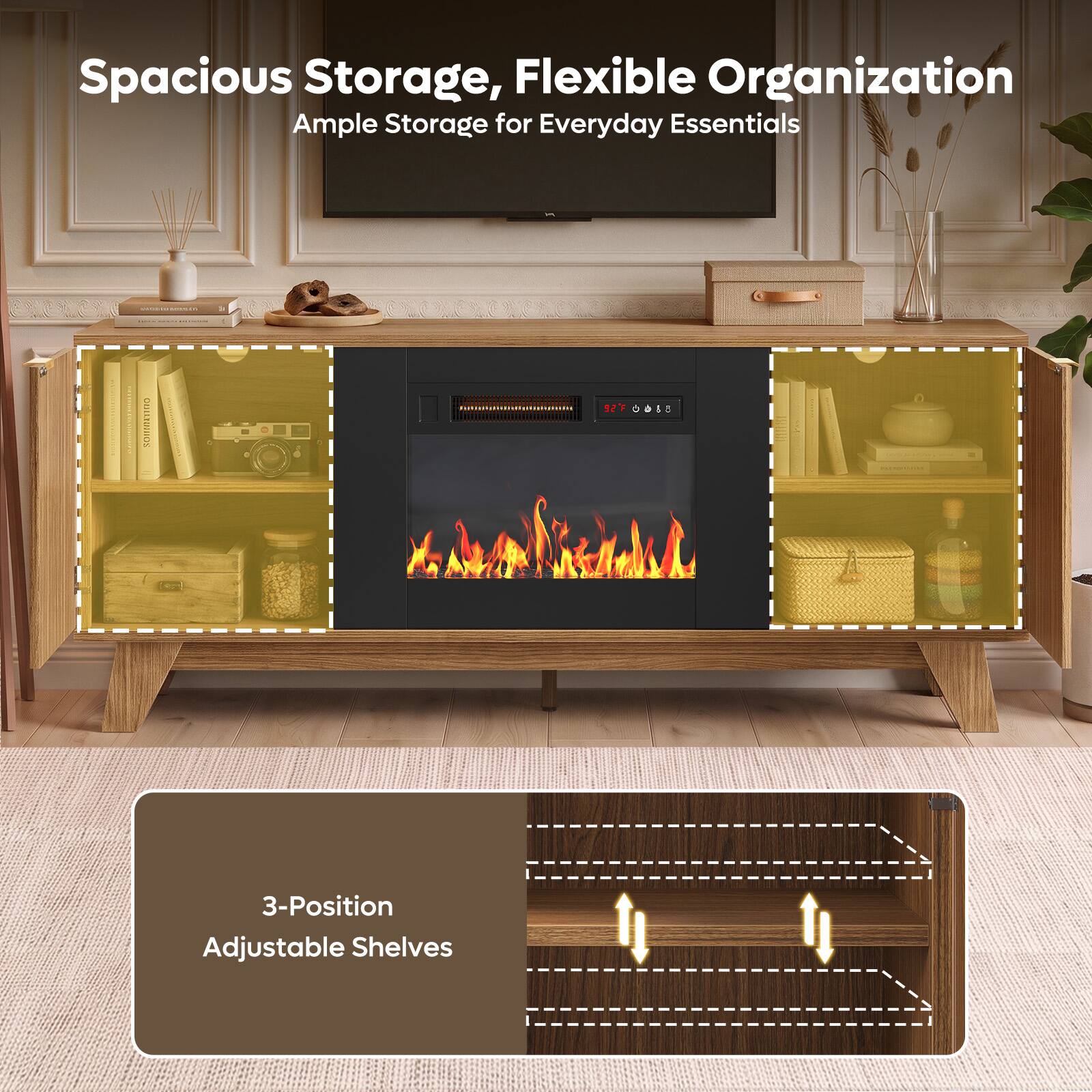 Spacious Storage, Flexible Organization  
Ample Storage for Everyday Essentials  

3-Position Adjustable Shelves