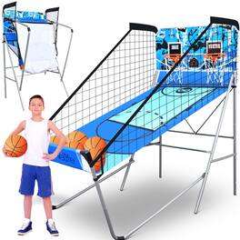 SereneLife - SLBSKBG110 Heavy Duty Dual Hoop Basketball Shootout, Pre-Assembled Frame, Scoreboard & Timer for Kids/Adults - Blue