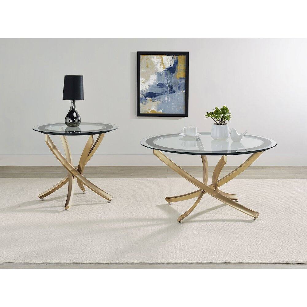 Alt View 5. Coaster Co. of America - Brooke 2-piece Round Glass Top Coffee Table Set Brass - Red.