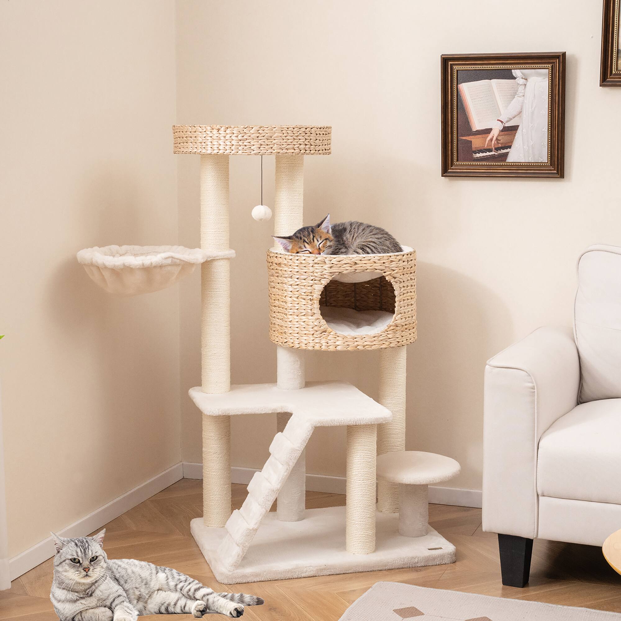 Alt View 1. Gymax - Gymax Modern Cat Tower w/ Cattail Fluff Condo & Top Perch Sisal Scratching Posts - GYM14848.
