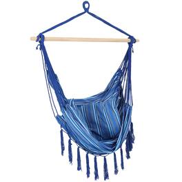 Sunnydaze - Polyester Hammock Chair with Cushions and Fringe - Cornflower Stripes