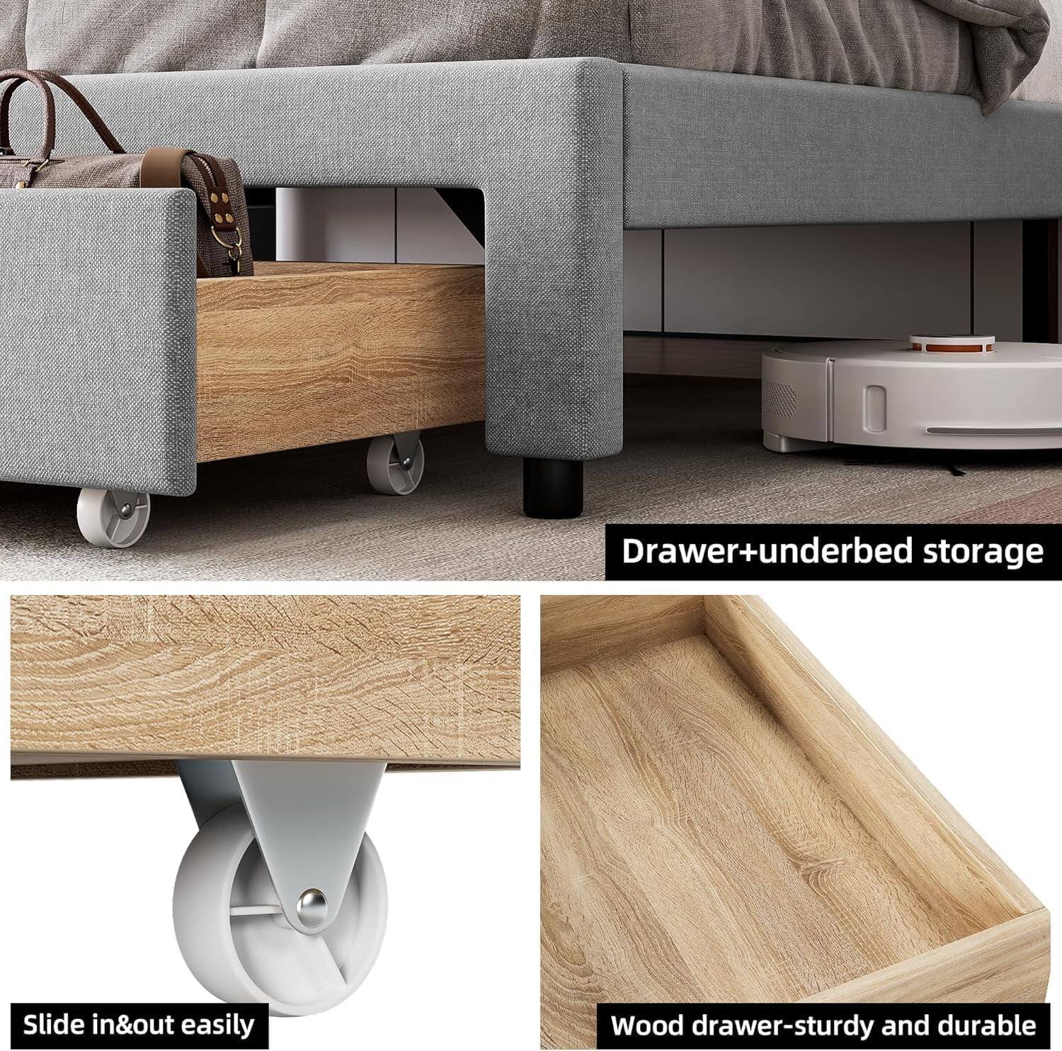 Drawer+underbed storage  
Slide in&out easily  
Wood drawer-sturdy and durable