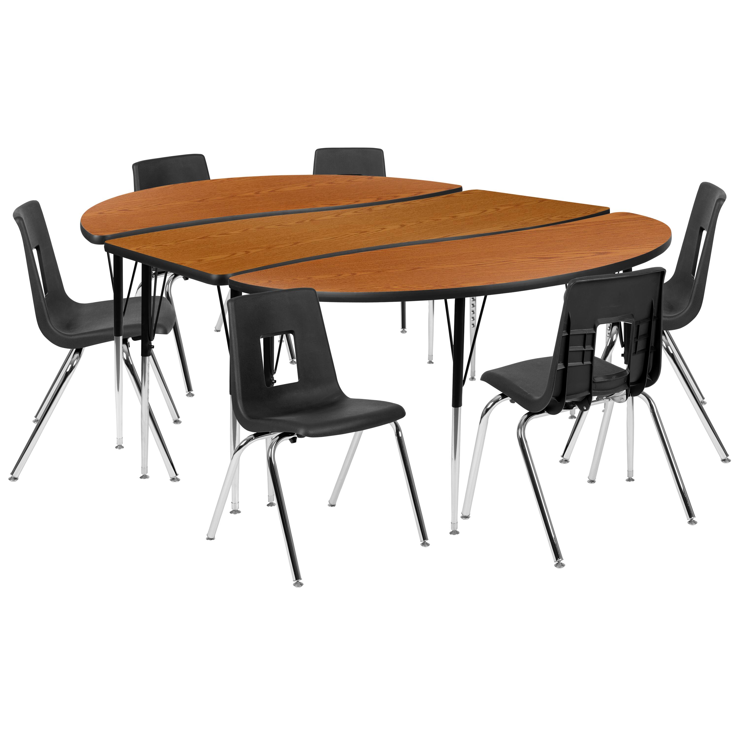 Alt View 1. Emma + Oliver - 86" Oval Wave Collaborative Laminate Activity Table Set with 18" Student Stack Chairs - Oak.
