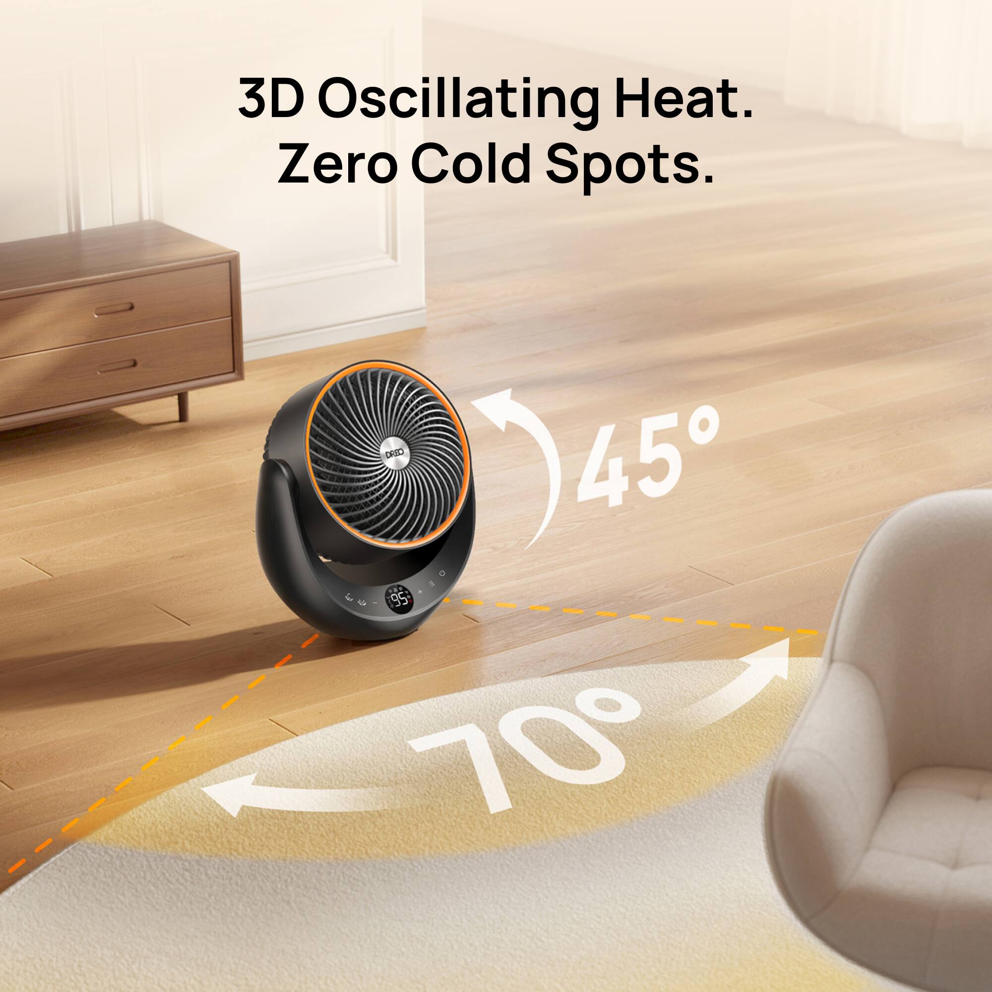 3D Oscillating Heat. Zero Cold Spots.

45°

70°