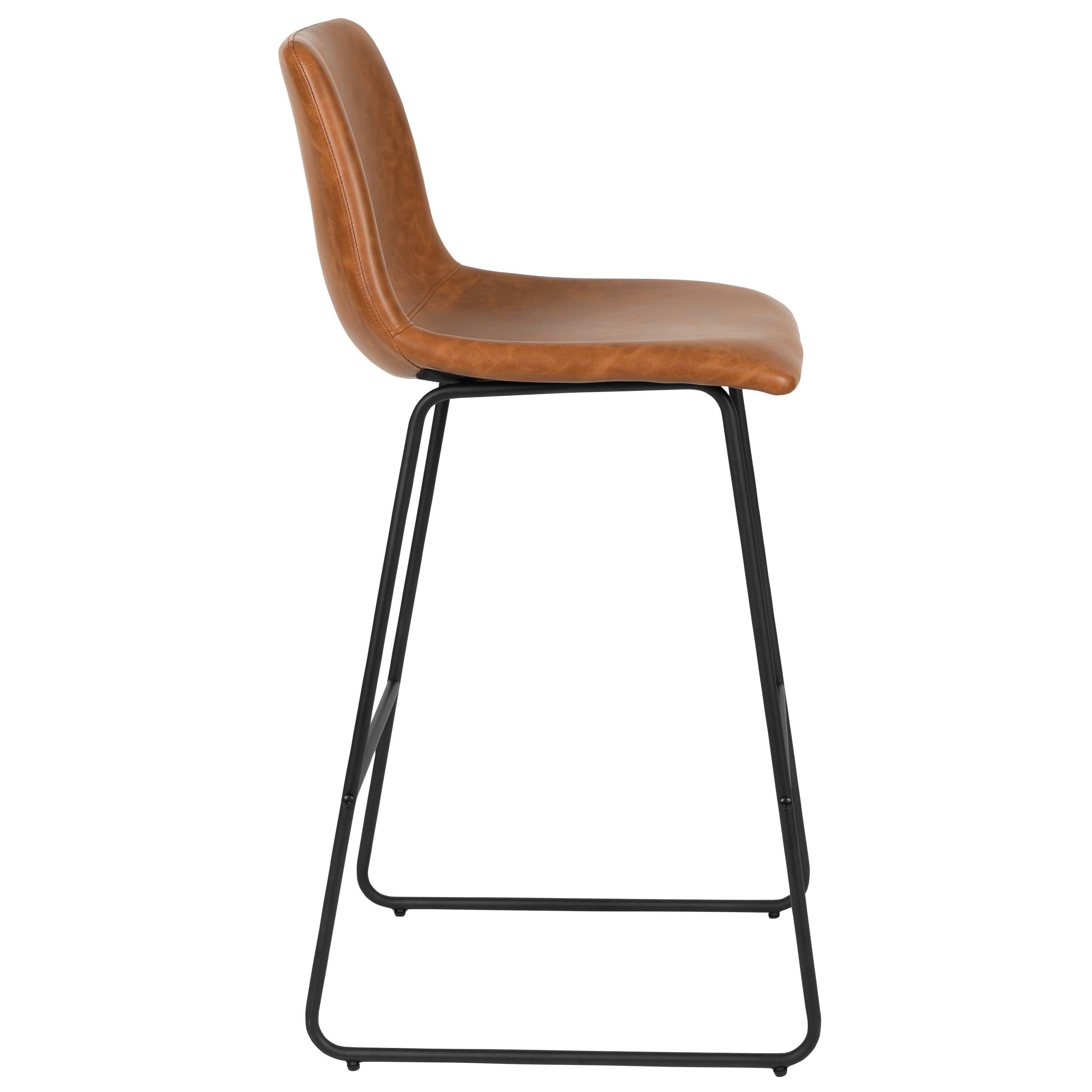 Alt View 16. Alamont Home - Reagan Set of 2 Kitchen Bar Height Stool - 30 Inch Light Brown LeatherSoft Barstool - Light Brown.