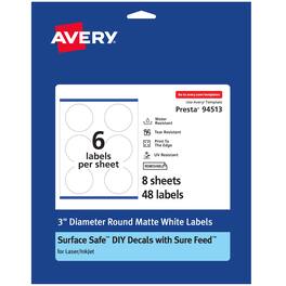 Avery - Durable Removable Round Labels, 3" Diameter, 48 Labels - White