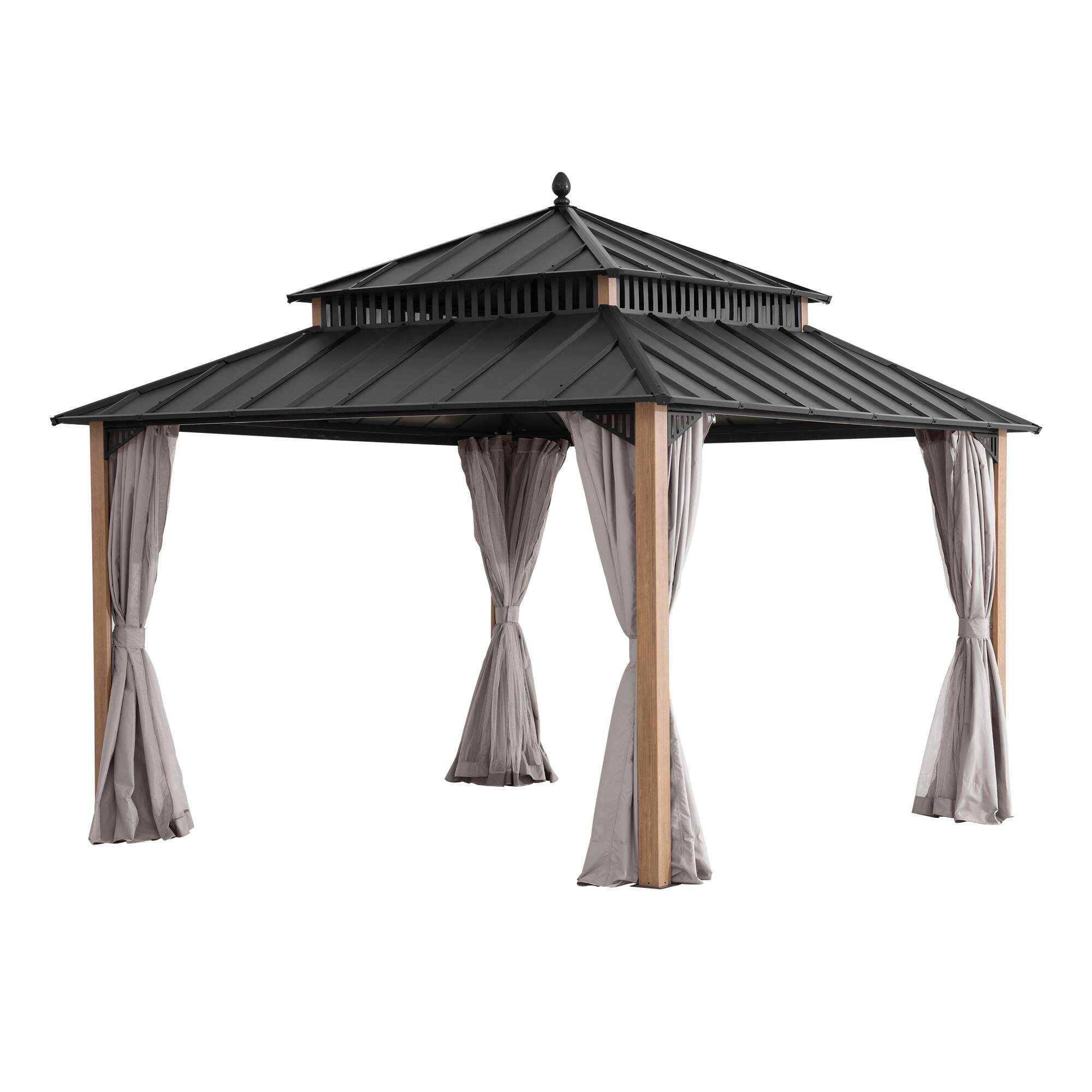 Angle. SUNJOY - 12X12 Kingston Hardtop Rectangular Gazebo Wood Grain.