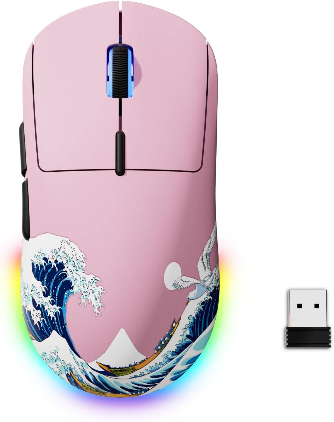 Womier - G57 Wireless Gaming Mouse, 8000 DPI, 2.4G/Bluetooth/USB-C Rechargeable Mice for PC/Mac - Wireless - Pink