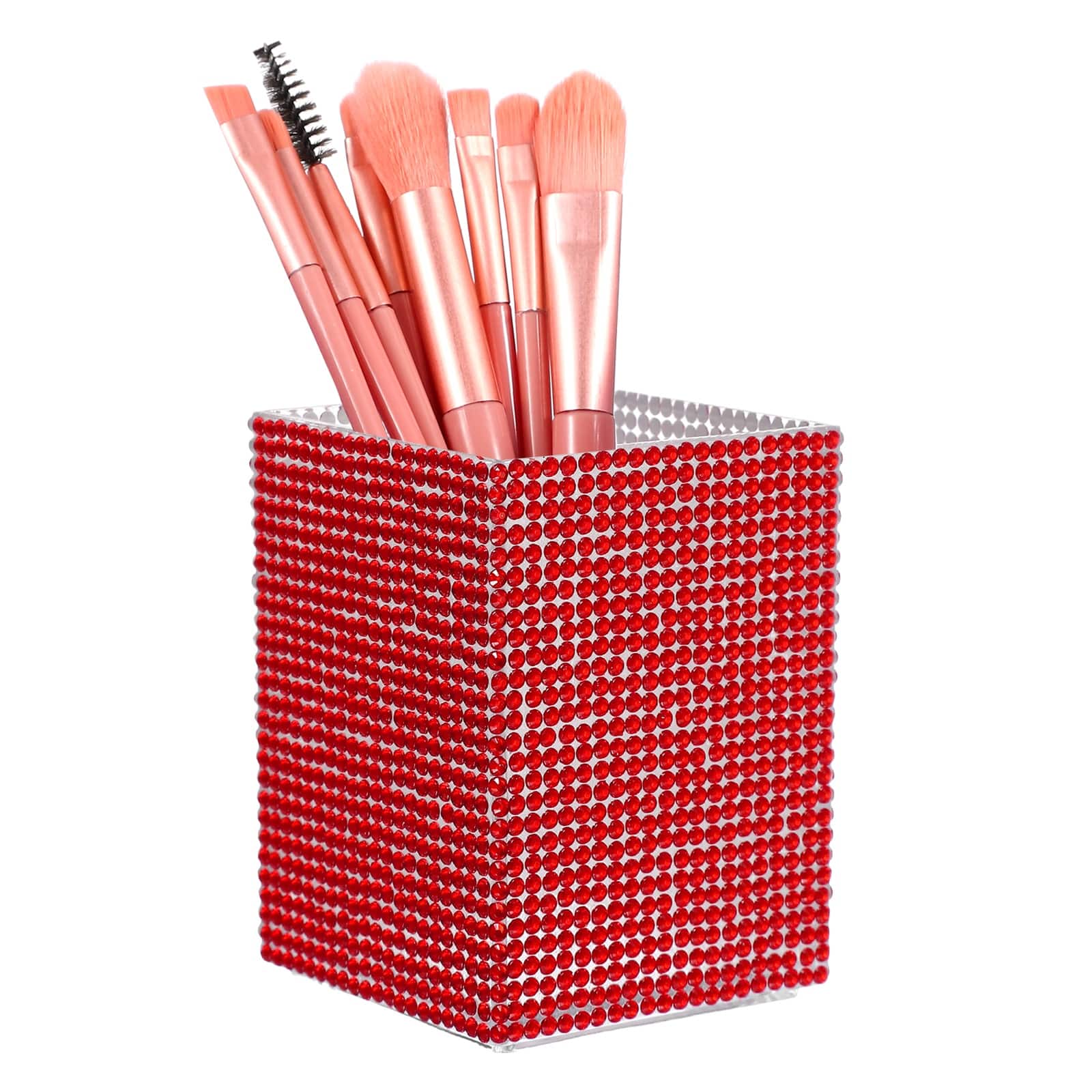 Unique Bargains - Crystal Makeup Brush Holder Storage Box Square Pencil Case, 2.6x2.6x3.5in Multifunctional Rhinestone Pen Holder - Red price history on PriceWatchPro