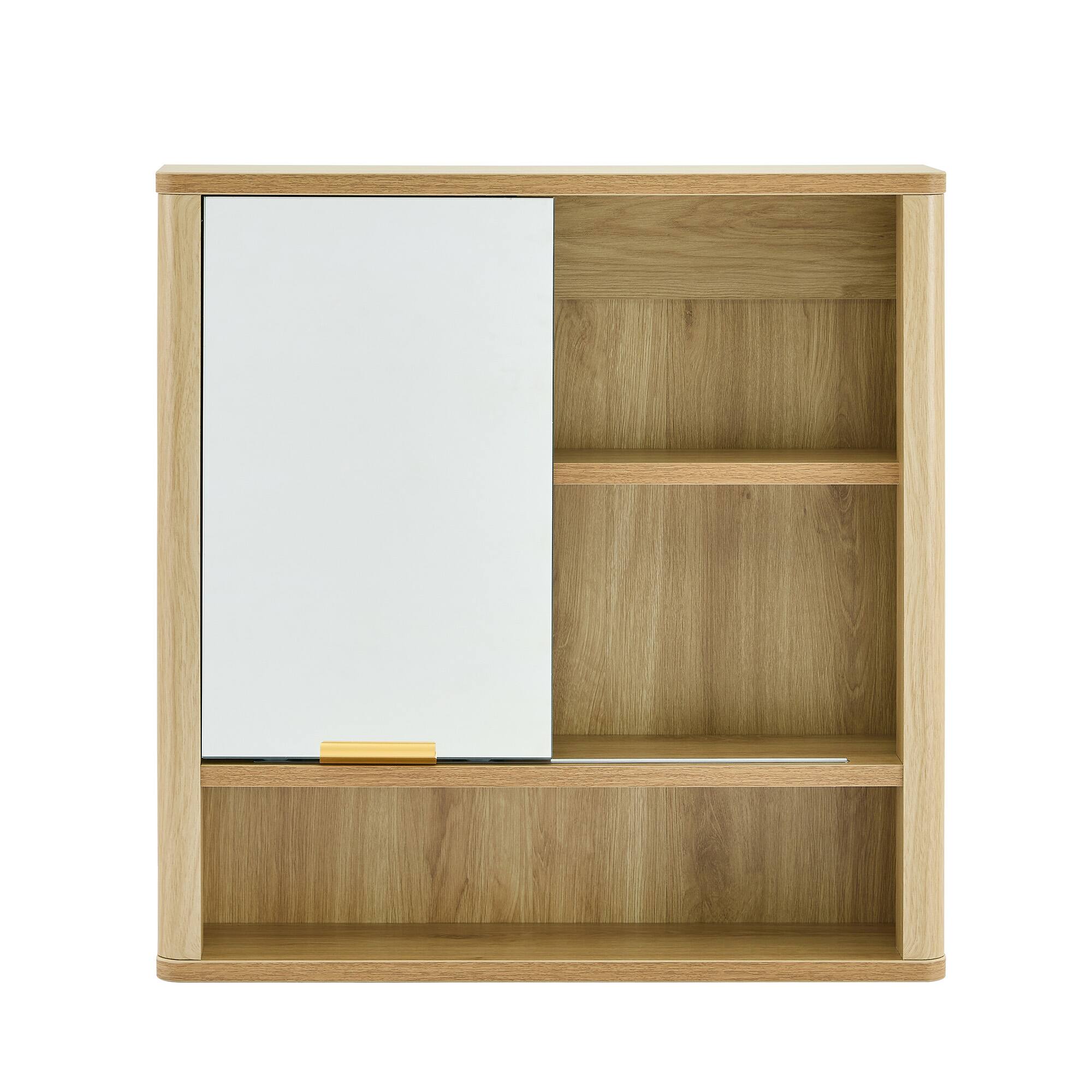 Alt View 8. Loheer - Loheer- Wall Mounted Bathroom Mirror Cabinet with Open Shelves Natural Wood Finish 1.79ft x 0.42ft x 1.83ft - Wood.
