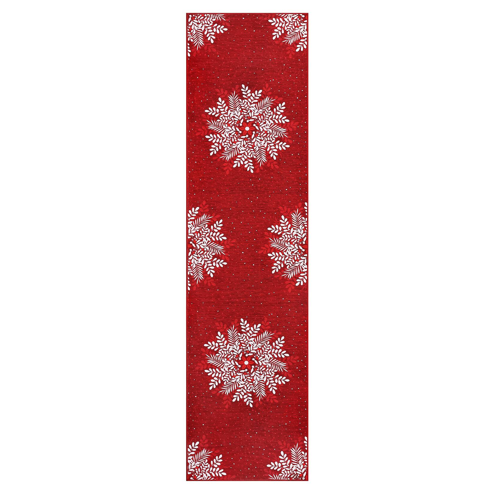 Front. Acekool - Christmas 2x10 Snowflake Washable Runners for Hallways Non Slip,Low Pile Runner,for Bedroom Room Red - Red.