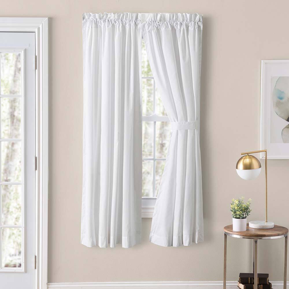 Front. Ellis Curtain - Ellis Classic Tailored Design in a Perma Press Fabric 3" Rod Pocket Tailored Pair with Ties 80"x96" White - White.