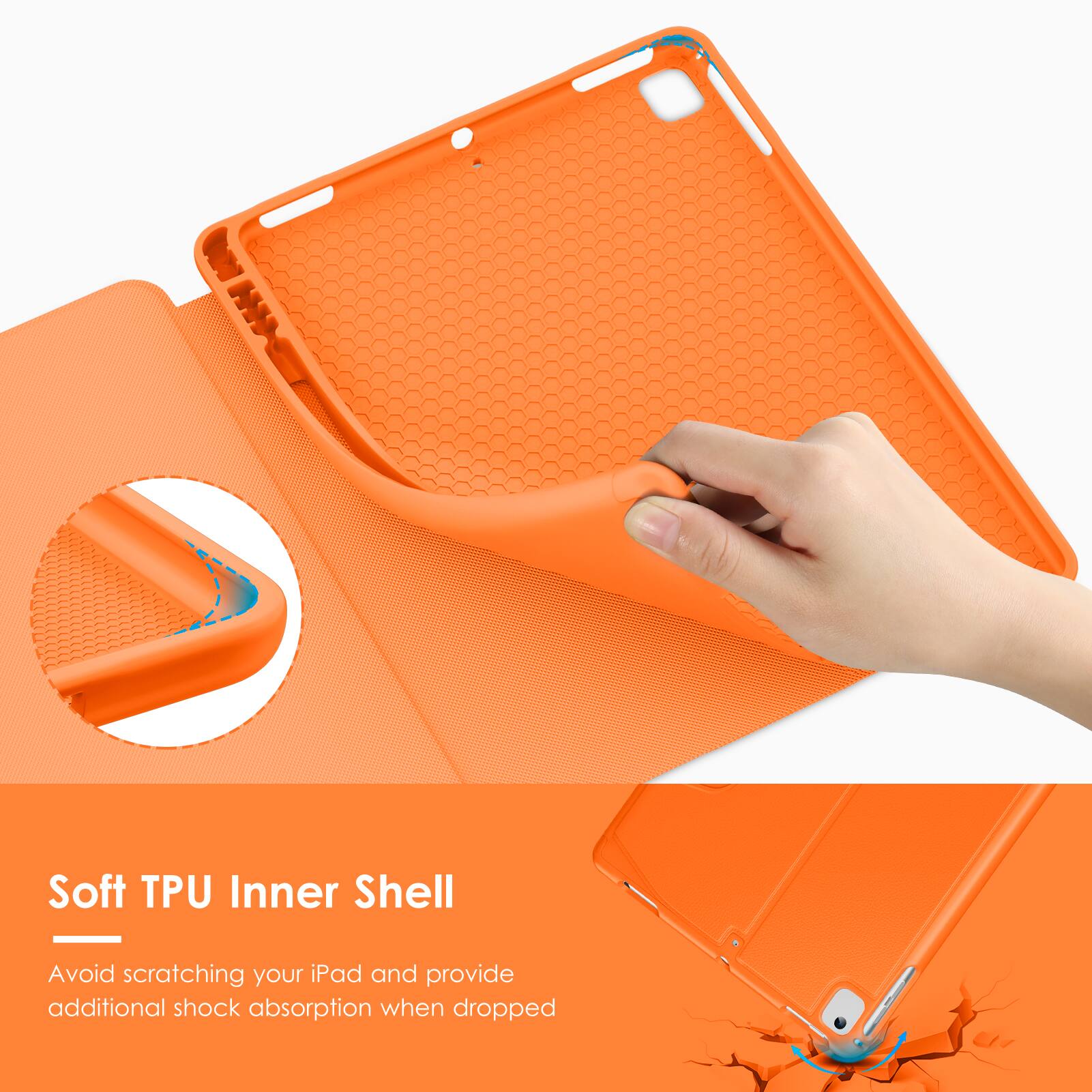 Soft TPU Inner Shell

Avoid scratching your iPad and provide additional shock absorption when dropped.