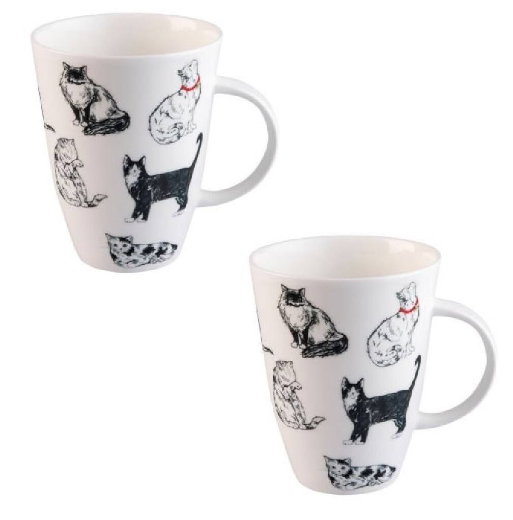 Angle. Jiallo - Roy Kirkham Louise Mug - Countless Cats Set of 6, Bone China Ceramic Made in England - Mutli color.