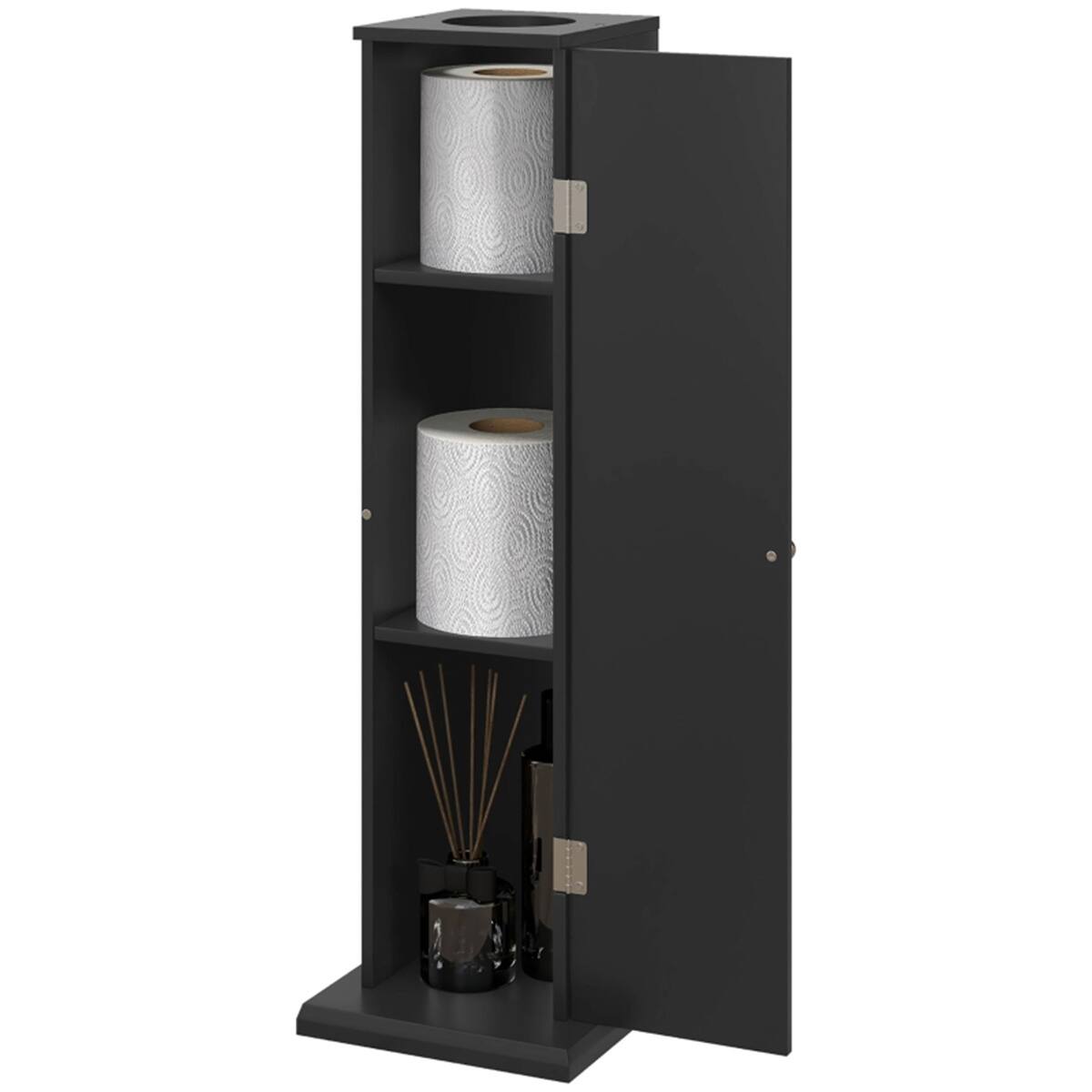 Front. SlickBlue - Compact Bathroom Cabinet with Adjustable Shelves, 1 Door, and Anti-Tip Design for Small Spaces - Black.
