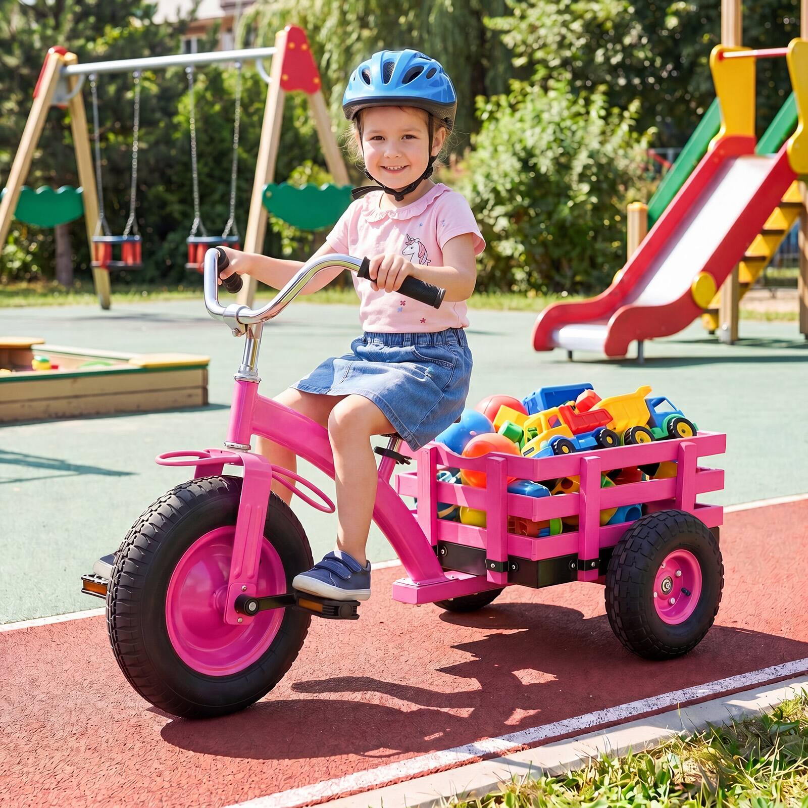 Alt View 1. Costway - Costway Kids Tricycle with Storage Basket 15" Inflatable Rubber Tires Adjustable Handlebar - Pink.