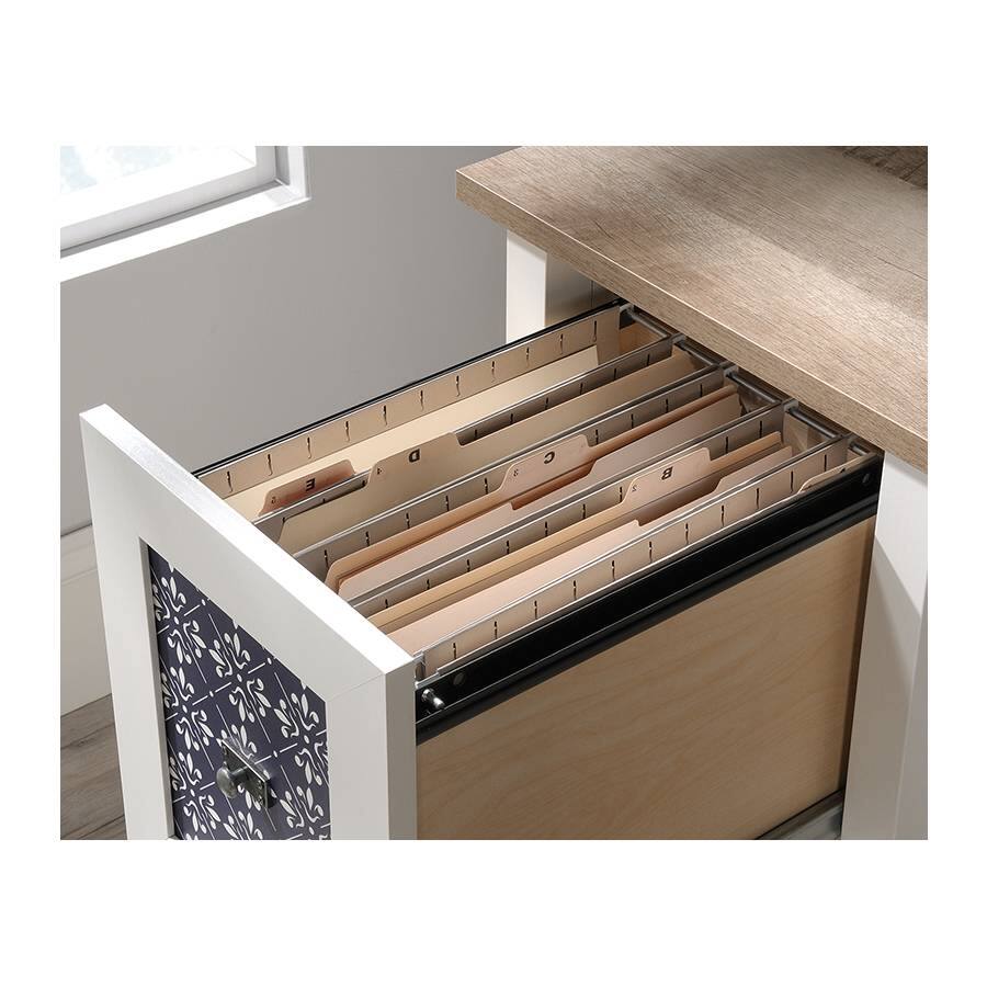 Left. Hivvago - FarmHouse White Blue Oak Top 2 Drawer Office Writing Desk - White.