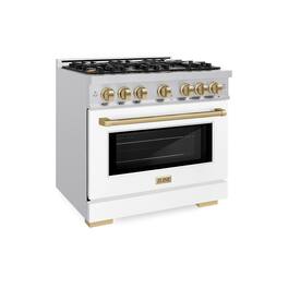 ZLINE - Autograph 36 in. 5.2 cu. ft. Freestanding Select Gas Range w/ 6 Burners & White Door w/ Bronze Accents - Stainless Steel