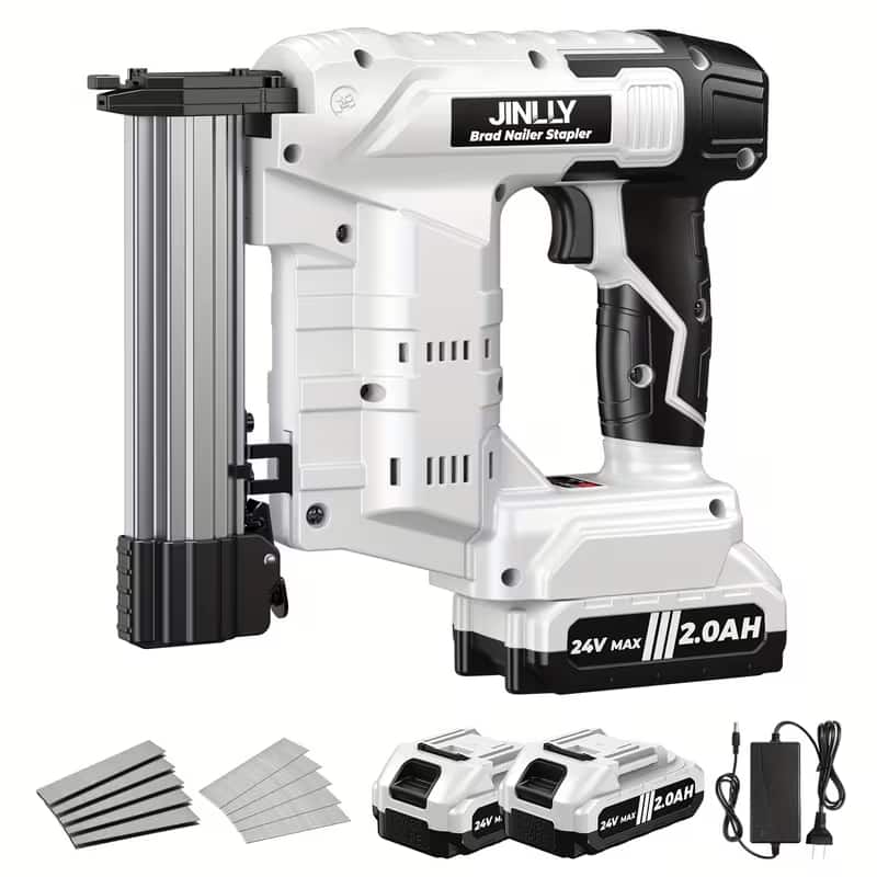Silvel - 18 Gauge 2-in-1 21V Electric Brad Nailer Stapler With 2*2000mAh Battery, Adjustable Depth Staple Gun - black and white