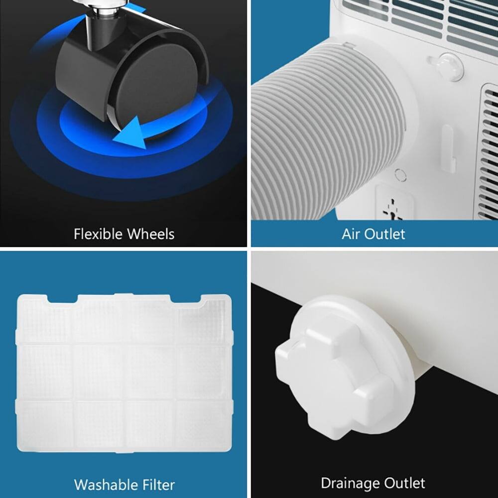 - Flexible Wheels
- Air Outlet
- Washable Filter
- Drainage Outlet