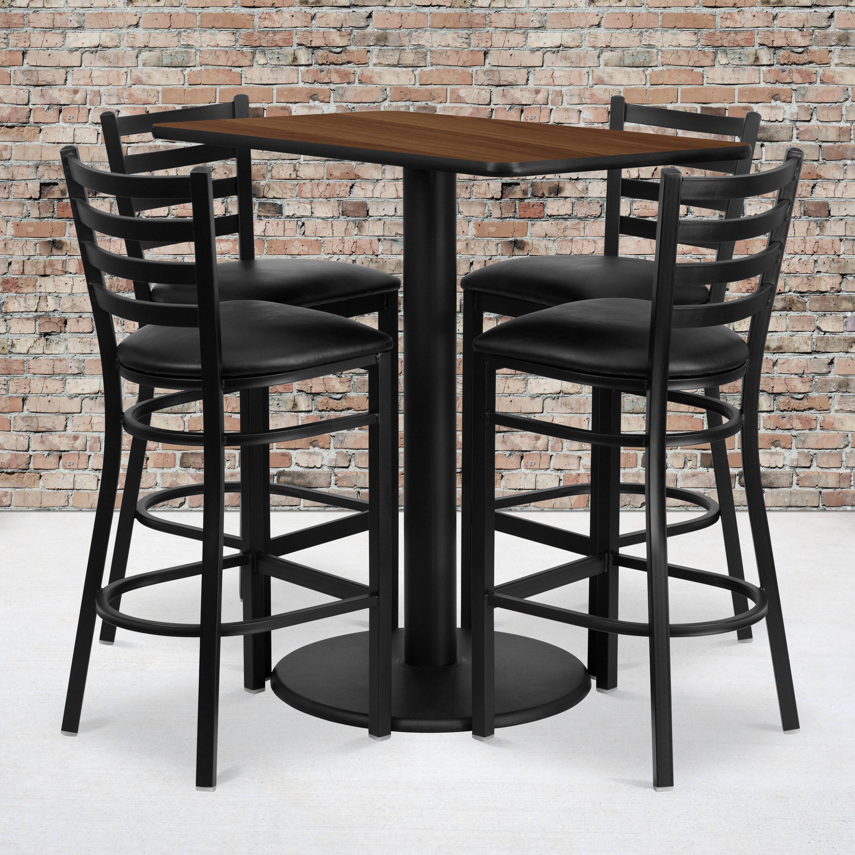 Alt View 1. Emma + Oliver - 24"x42" Rectangular Laminate Table Set with 4 Ladder Back Stools - Walnut Top/Black Vinyl Seat.