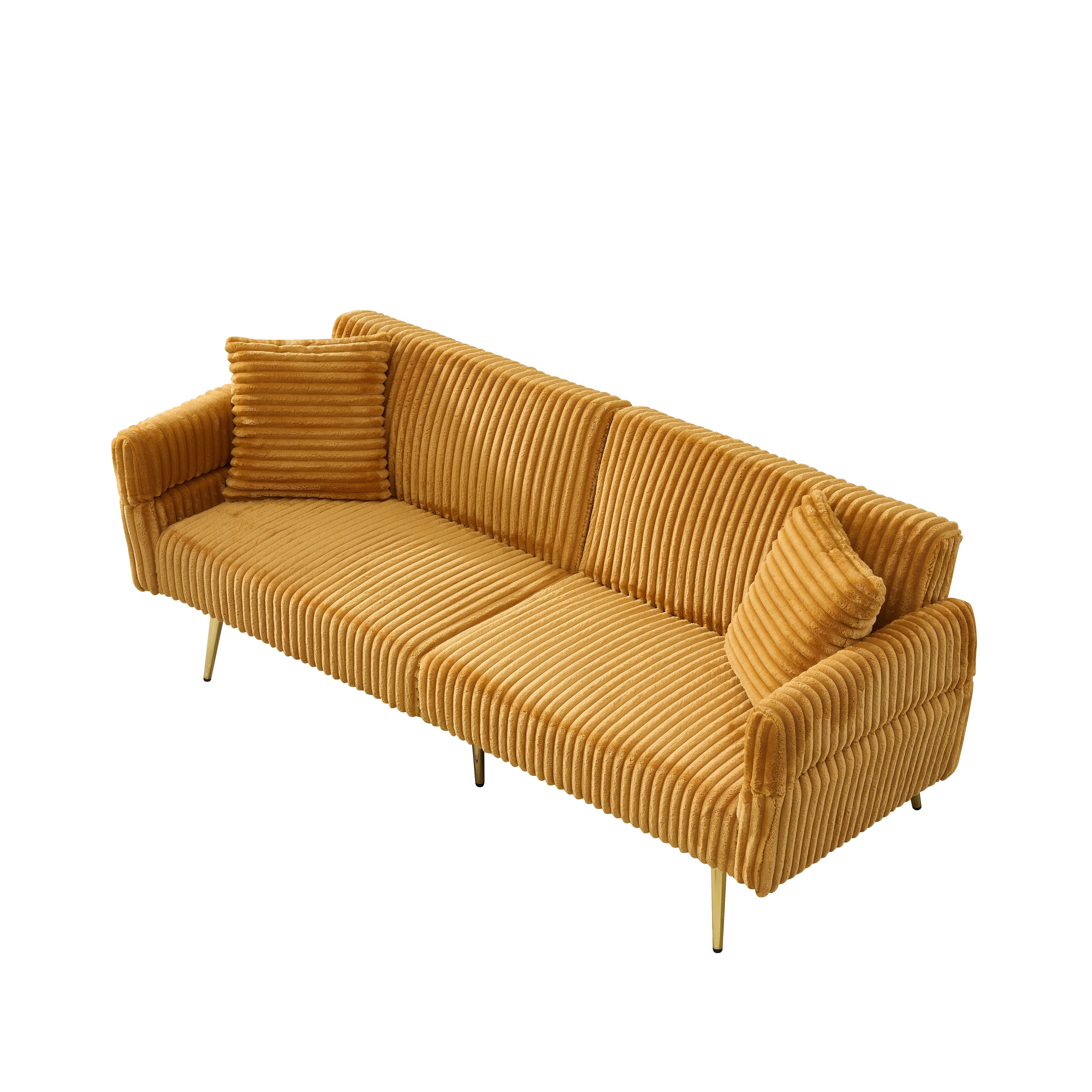 Boyel Living - 79 Inch Yellow Corduroy Foldable Sofa Bed with Adjustable Armrests for Living Room and Small Spaces - Yellow