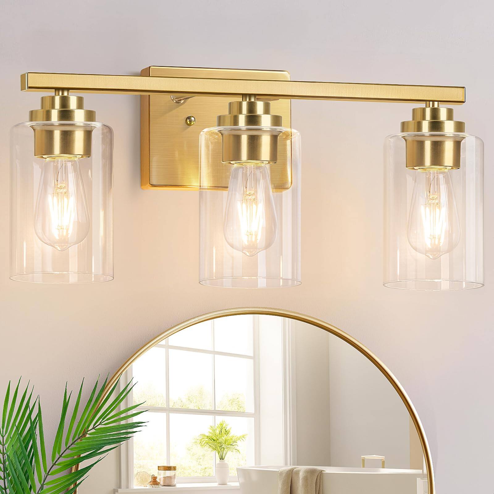 Dazzling Pops - Bathroom Light Fixtures Modern Vanity Lights Over Mirror With Clear Glass Shades Matte Fixture Classic Wall - Gold 3-Light