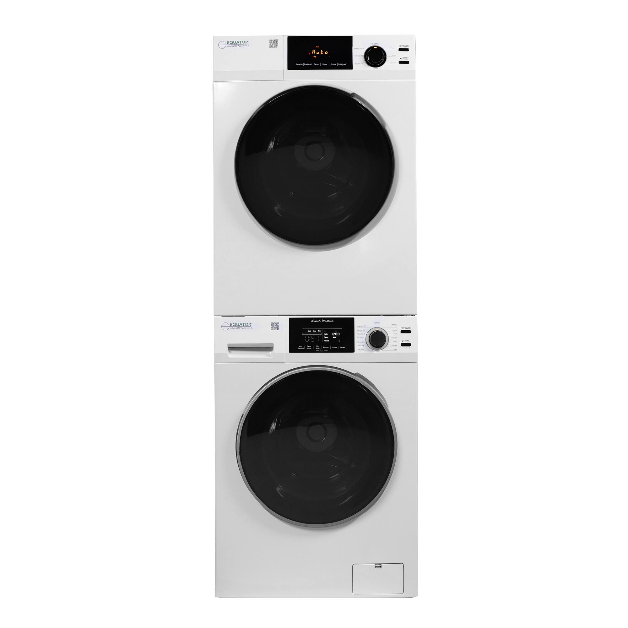 Front. Equator - Equator REGULAR STACKABLE EW 835 18 lbs Washer 1.9cf 110V+ ED 880 Electric Dryer 4cf Vented w/Sensor 220V L - White.