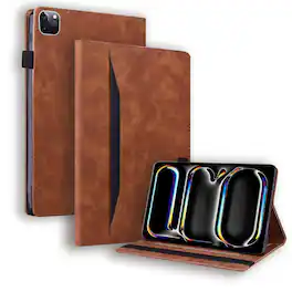 Dteck - for iPad Air 13 Inch Case M4 2026 / M3 2025 / M2 2024, Matte PU Leather Folio Stand Cover with Credit Card Slots - Brown